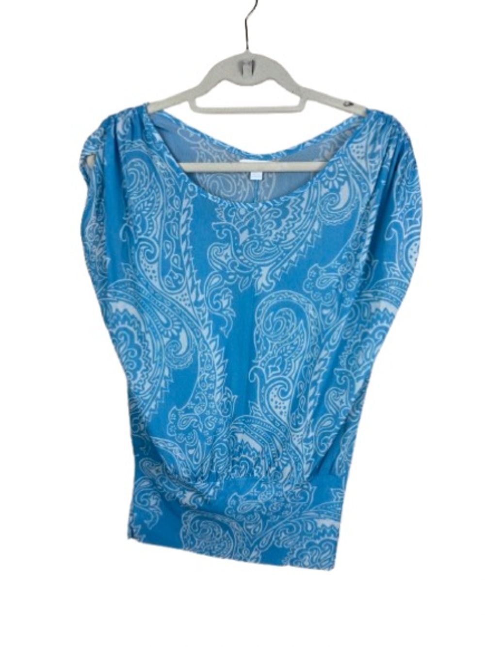 New York & Company Blue Paisley Scoop-Neck Blouse
